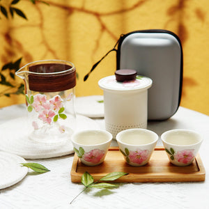 Handcrafted Frosted Porcelain Tea Set — Real Preserved Flower Cups, Portable Kit