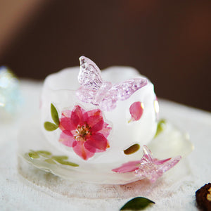 Handcrafted Pressed Flower Tea Cup Set, Real Petal Resin Master Cup & Saucer