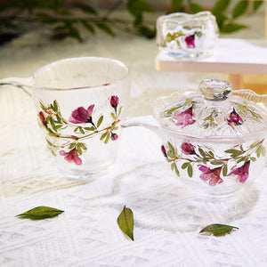 Handcrafted Rose Petal Glass Tea Set, Lotus Gaiwan Cups