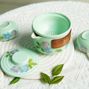 Handcrafted Travel Tea Set — Real Flower Encased Porcelain Cups