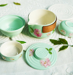 Handcrafted Travel Tea Set — Real Flower Encased Porcelain Cups