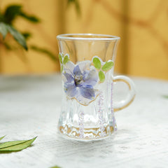 Handmade Glass Cup, Real Pressed Flowers, Beaded Handle Mug, Botanical Floral Drinkware