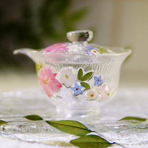 Handcrafted Lotus Glass Tea Set, Real Pressed Flowers