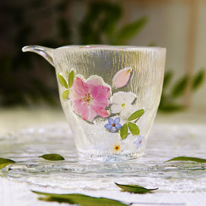 Handcrafted Lotus Glass Tea Set, Real Pressed Flowers
