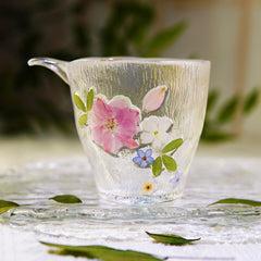 Handmade Lotus Glass Tea Set, Real Pressed Flowers, Botanical Zen Teacup with Tassel