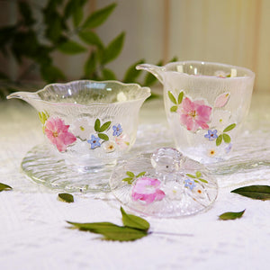 Handcrafted Lotus Glass Tea Set, Real Pressed Flowers