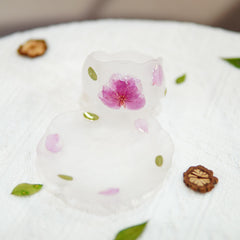 Handmade Peach Blossom Glass Tea Cup â€?Eco Resin Real Flower Embedded Master Cup, Unique Floral Drinkware Gift