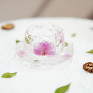 Handcrafted Peach Blossom Glass Tea Cup