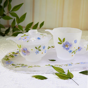 Handcrafted Eco Resin Tea Cup with Real Flower Petals, Frosted Purple Glass