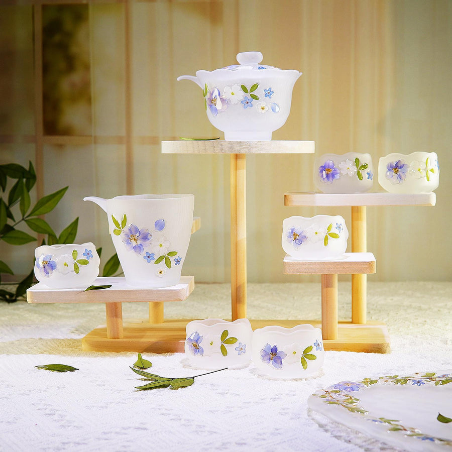 Handcrafted Eco Resin Tea Cup with Real Flower Petals, Frosted Purple Glass