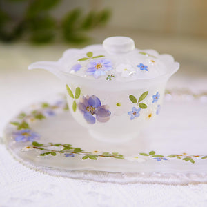 Handcrafted Eco Resin Tea Cup with Real Flower Petals, Frosted Purple Glass