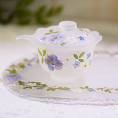 Handmade Eco Resin Tea Cup with Real Flower Petals, Frosted Purple Glass, Unique Floral Tea Set, Gift for Tea Lovers