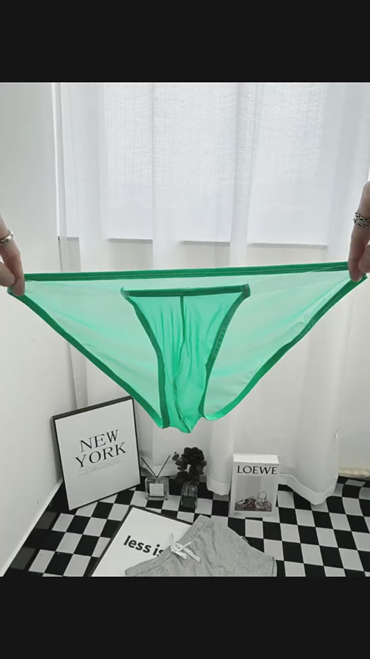 Cross-border new low-waisted convex pouch bag briefs translucent erotic sexy bikini shorts AD783