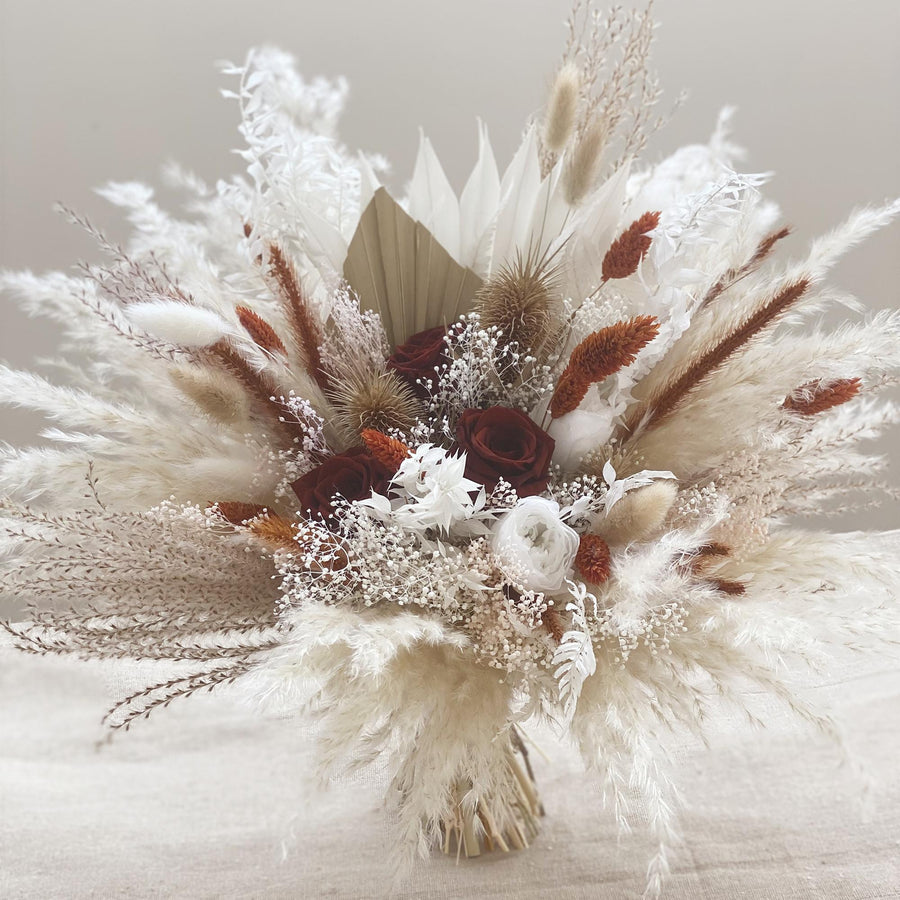 Copper and Babies Breathe Dried Bridal bouquet,Dry Flower bouquet / Rustic Boho Bridesmaid bouquet / Wildflower bouquet