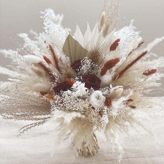 Copper and Babies Breathe Dried Bridal bouquet,Dry Flower bouquet / Rustic Boho Bridesmaid bouquet / Wildflower bouquet