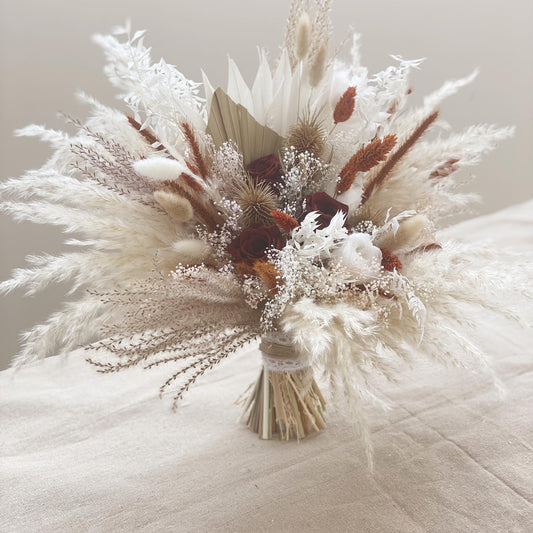 Copper and Babies Breathe Dried Bridal bouquet,Dry Flower bouquet / Rustic Boho Bridesmaid bouquet / Wildflower bouquet