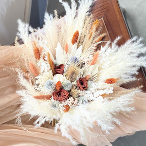 Bouquet with eucalyptus, boho bridal bouquet, wedding dried flowers bouquet,  pampas grass, roses bouquet,dried palm leaves