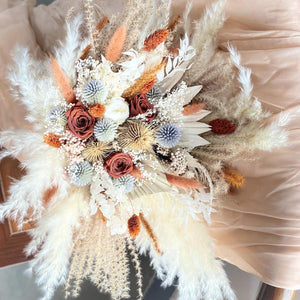 Bouquet with eucalyptus, boho bridal bouquet, wedding dried flowers bouquet,  pampas grass, roses bouquet,dried palm leaves