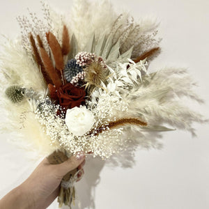 Bouquet with eucalyptus, boho bridal bouquet, wedding dried flowers bouquet,  pampas grass, roses bouquet,dried palm leaves