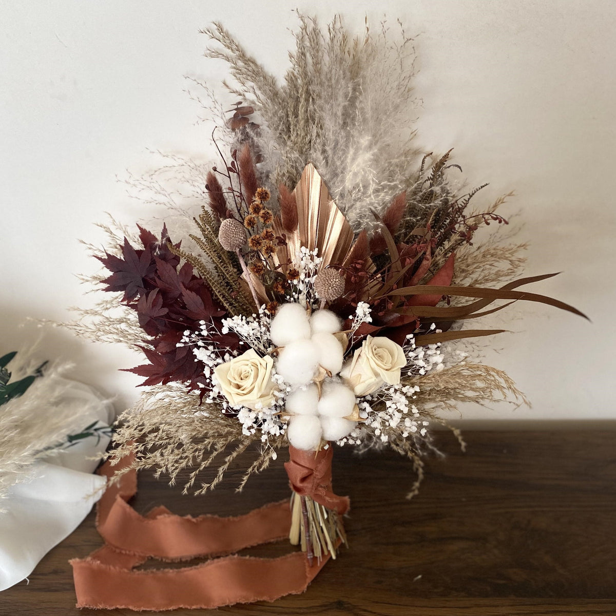 Gold color roses bouquet, unique design preserved wedding flowers, bunch for bride , eco natural boho wedding bridal handmade set