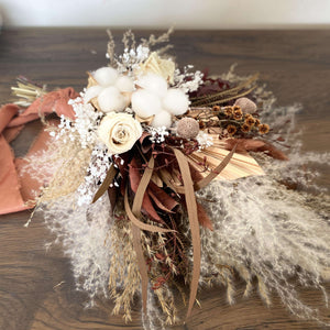 Gold color roses bouquet, unique design preserved wedding flowers, bunch for bride , eco natural boho wedding bridal handmade set