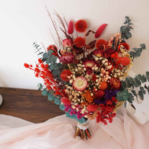 Bridal dried flowers bouquet for boho wedding ,eucalyptus bouquet,red color ,bride bouquet