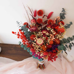 Bridal dried flowers bouquet for boho wedding ,eucalyptus bouquet,red color ,bride bouquet