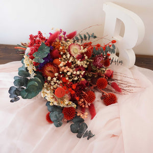 Bridal dried flowers bouquet for boho wedding ,eucalyptus bouquet,red color ,bride bouquet