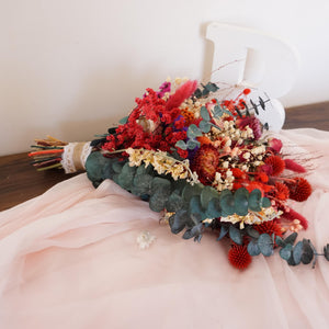 Bridal dried flowers bouquet for boho wedding ,eucalyptus bouquet,red color ,bride bouquet