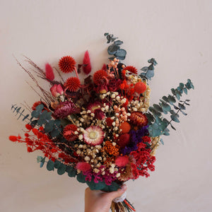 Bridal dried flowers bouquet for boho wedding ,eucalyptus bouquet,red color ,bride bouquet