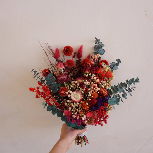 Bridal dried flowers bouquet for boho wedding ,eucalyptus bouquet,red color ,bride bouquet