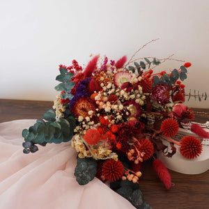 Bridal dried flowers bouquet for boho wedding ,eucalyptus bouquet,red color ,bride bouquet