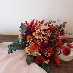 Bridal dried flowers bouquet for boho wedding ,eucalyptus bouquet,red color ,bride bouquet