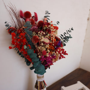 Bridal dried flowers bouquet for boho wedding ,eucalyptus bouquet,red color ,bride bouquet