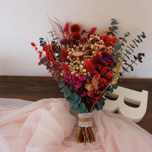 Bridal dried flowers bouquet for boho wedding ,eucalyptus bouquet,red color ,bride bouquet