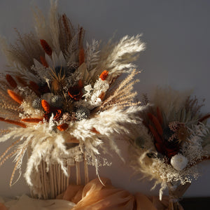 Bouquet with eucalyptus, boho bridal bouquet, wedding dried flowers bouquet,  pampas grass, roses bouquet,dried palm leaves