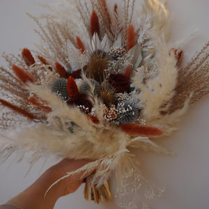 Bouquet with eucalyptus, boho bridal bouquet, wedding dried flowers bouquet,  pampas grass, roses bouquet,dried palm leaves