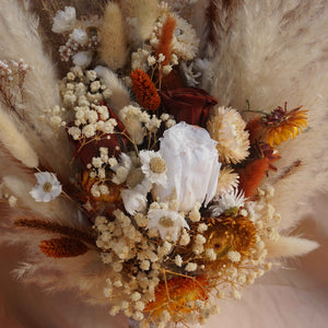 Burnt orange wedding bouquet|preserved rose bouquet
