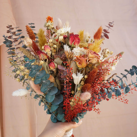 Dried Rose Bridal Bouquet /Dried Eucalyptus Bouquet/ Boho Wedding flowers/ Dried Flowers/ Bridesmaids Gift flower