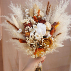 Burnt orange wedding bouquet|preserved rose bouquet
