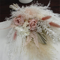 natural boho wedding bouquet, dried flowers bunch, bridal preserved floral set, boutonniere, pinkcorsage