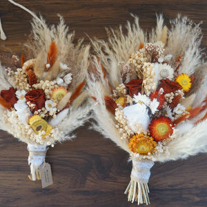 Burnt orange wedding bouquet|preserved rose bouquet