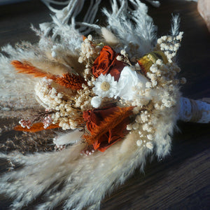 Burnt orange wedding bouquet|preserved rose bouquet