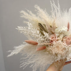 natural boho wedding bouquet, dried flowers bunch, bridal preserved floral set, boutonniere, pinkcorsage