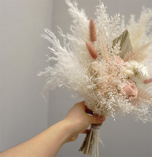 natural boho wedding bouquet, dried flowers bunch, bridal preserved floral set, boutonniere, pinkcorsage