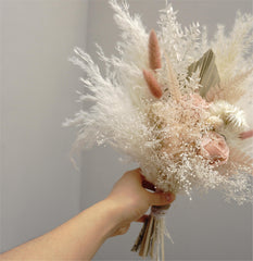 natural boho wedding bouquet, dried flowers bunch, bridal preserved floral set, boutonniere, pinkcorsage