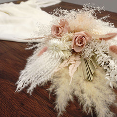 natural boho wedding bouquet, dried flowers bunch, bridal preserved floral set, boutonniere, pinkcorsage