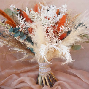 Pampas  and Eucalyptus Dried Flower Bouquet ,Flower Arrangement , bridebouquet,dried flower ,burnt orange color bouquet