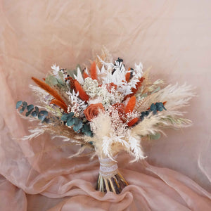 Pampas  and Eucalyptus Dried Flower Bouquet ,Flower Arrangement , bridebouquet,dried flower ,burnt orange color bouquet