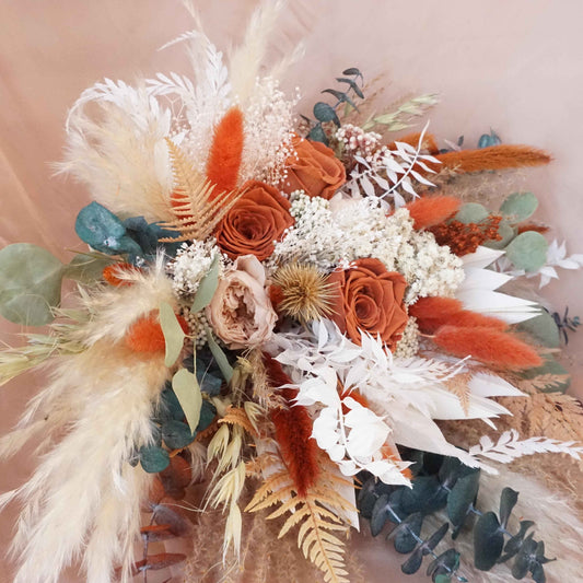Pampas  and Eucalyptus Dried Flower Bouquet ,Flower Arrangement , bridebouquet,dried flower ,burnt orange color bouquet
